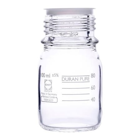 Cp Lab Safety. Duran PURE Bottle Only, Clear Borosilicate Glass, GL45, 100ML, Case of 10 818012406